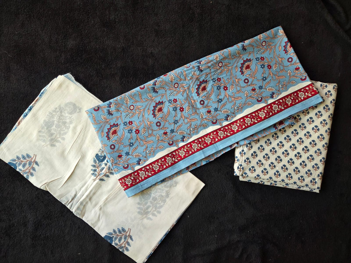 Mul Cotton Dress Materials with Delicate Floral Print - VSL Collections