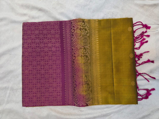 Olive Gold Kanchi Handloom Soft Silk Saree - VSL Collections