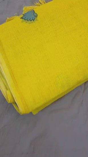 Linen Cotton Saree with Leaf Butta Work video