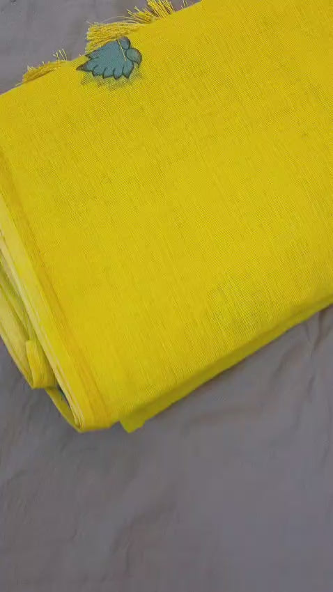 Linen Cotton Saree with Leaf Butta Work video