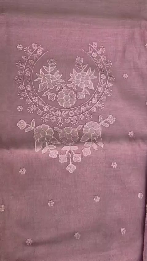 Pure Mul Cotton Dress Material with Floral Embroidery