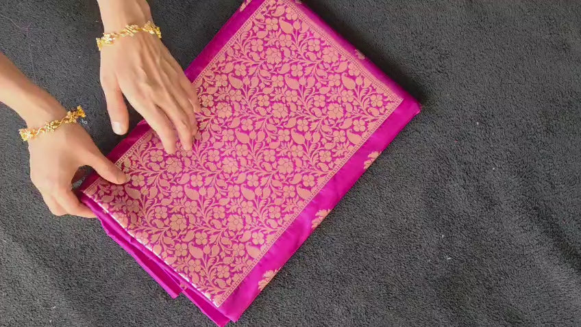 Semi Silk Banarasi Dress Material with Gold Zari Weaving