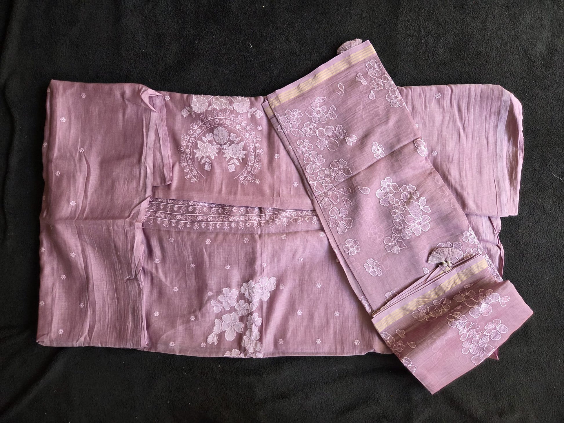Pure Mul Cotton Dress Material with Floral Embroidery - VSL Collections