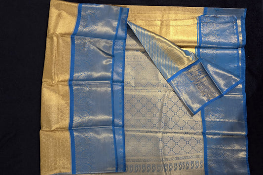 Sky Blue Kanchi Korvai Tissue Silk Saree