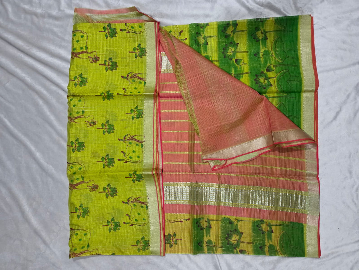 Light green Mangalagiri Sico with Leaf Motifs